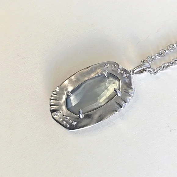 Kendra Scott Anna Gray Apatite Pendant Long Chain Necklace Cubic Zirconia Accent - Picture 6 of 11